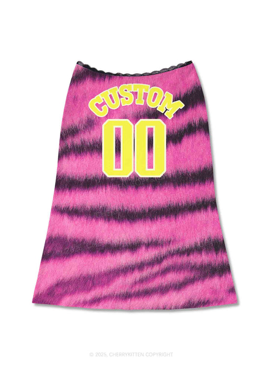 Pink Tiger Stripe Custom Text Y2K Print Midi Skirt Cherrykitten