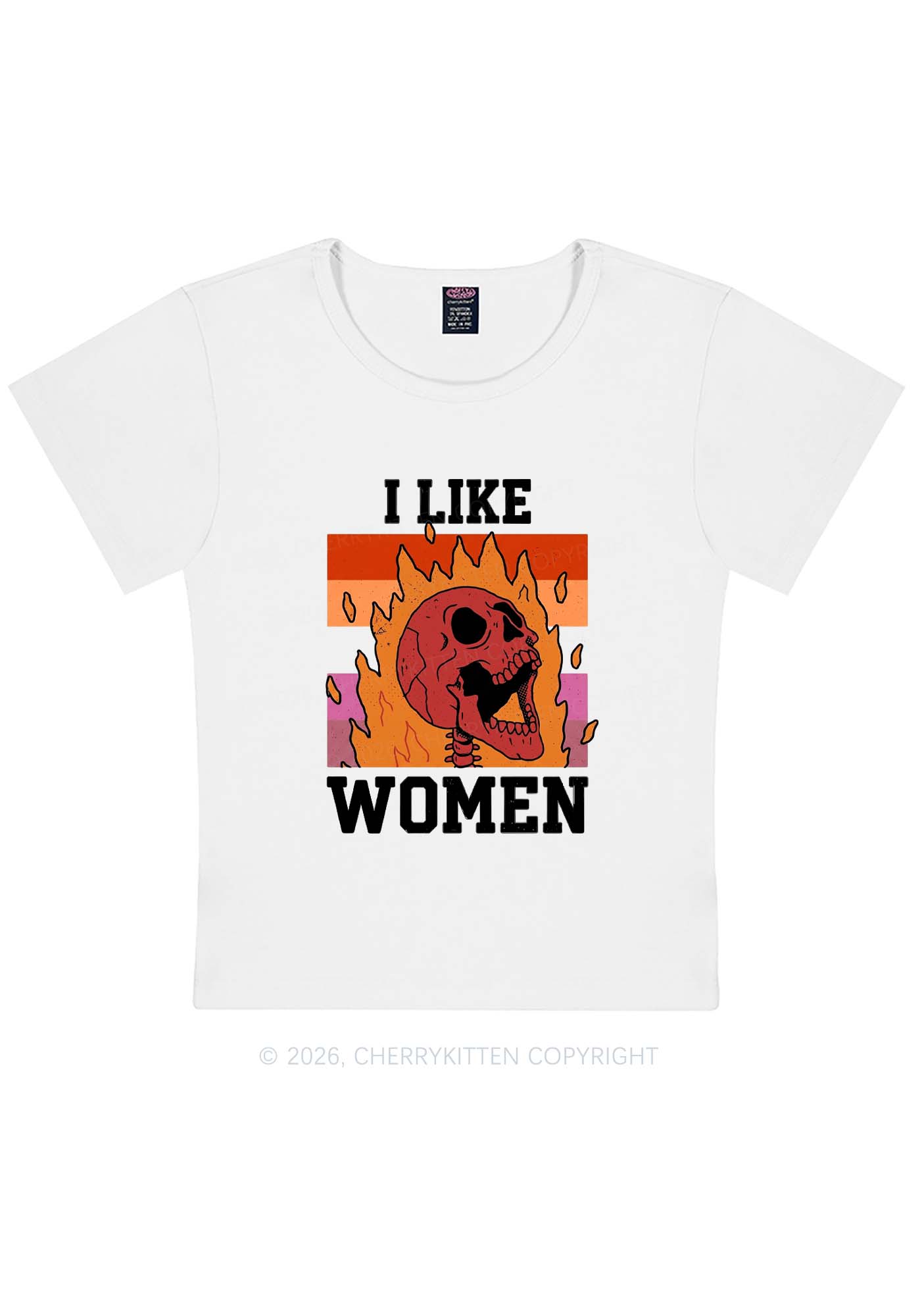 I Like Women Skull Pride Y2K Baby Tee Cherrykitten