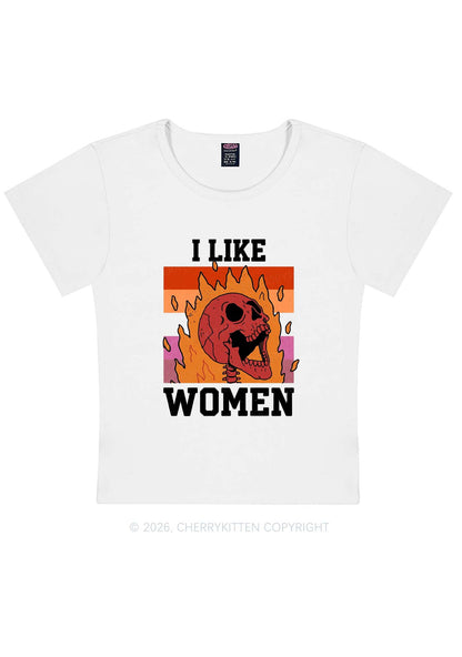 I Like Women Skull Pride Y2K Baby Tee Cherrykitten