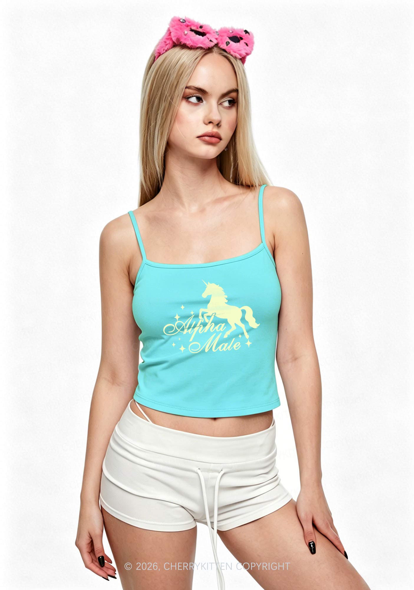 Yellow Alpha Male Unicorn Pride Y2K Spaghetti Strap Cami Cherrykitten