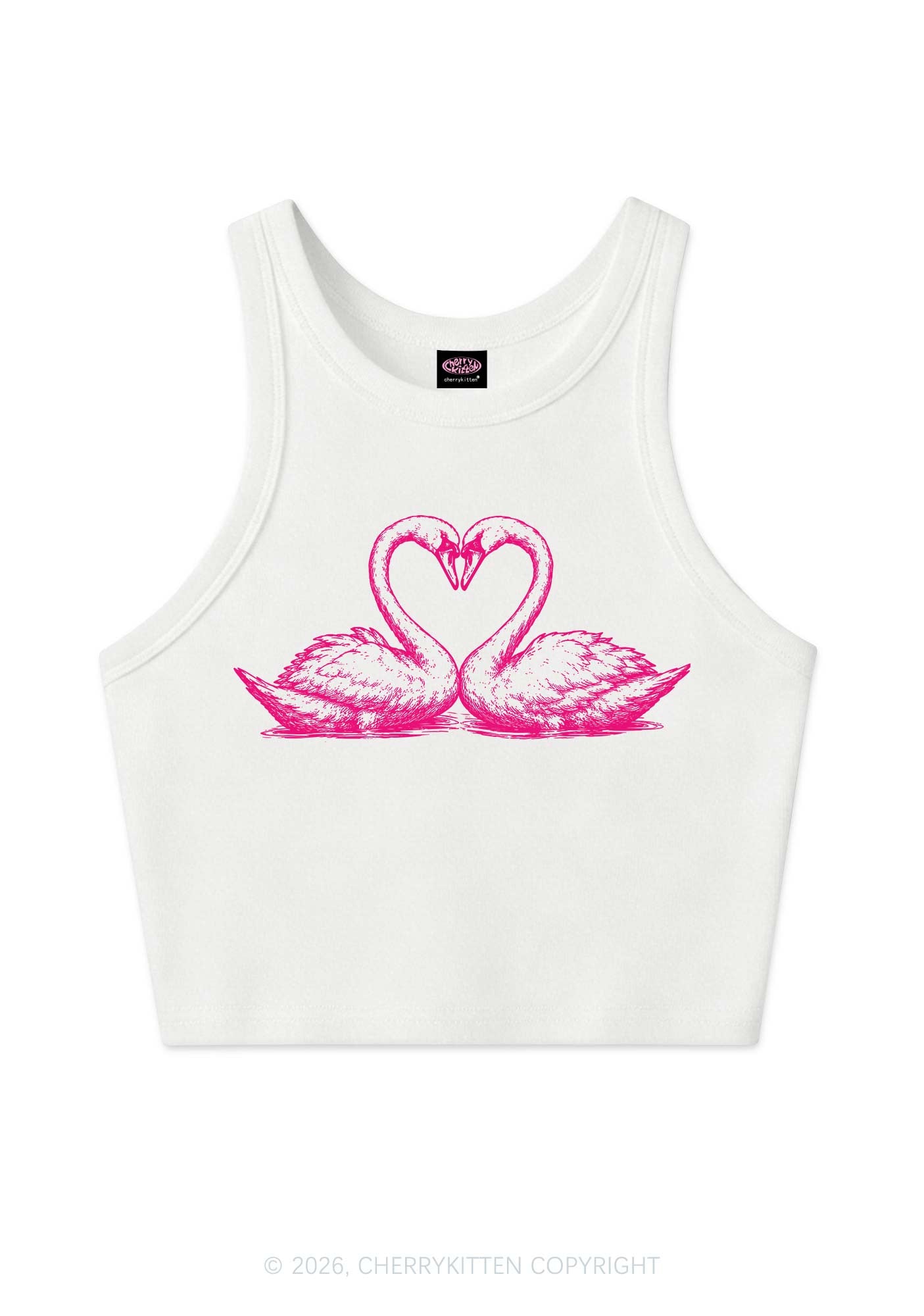 Pink Swans Heart Y2K Crop Tank Top Cherrykitten