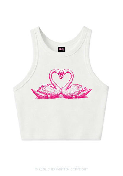 Pink Swans Heart Y2K Crop Tank Top Cherrykitten