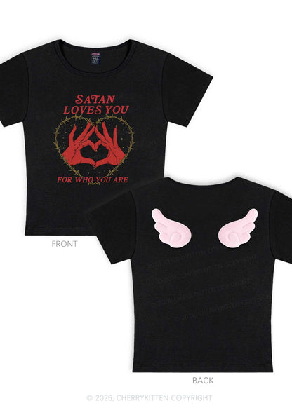 Satan Loves You Heart Halloween Y2K Goth Angel Wings Baby Tee Cherrykitten