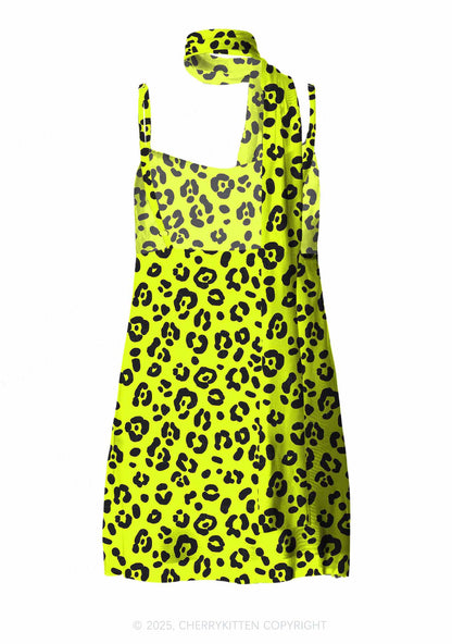Neon Leopard Y2K Mesh Slip Dress Cherrykitten