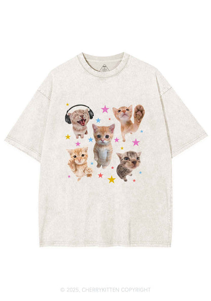 Adorable Cats Y2K Shirts Washed Tee Cherrykitten