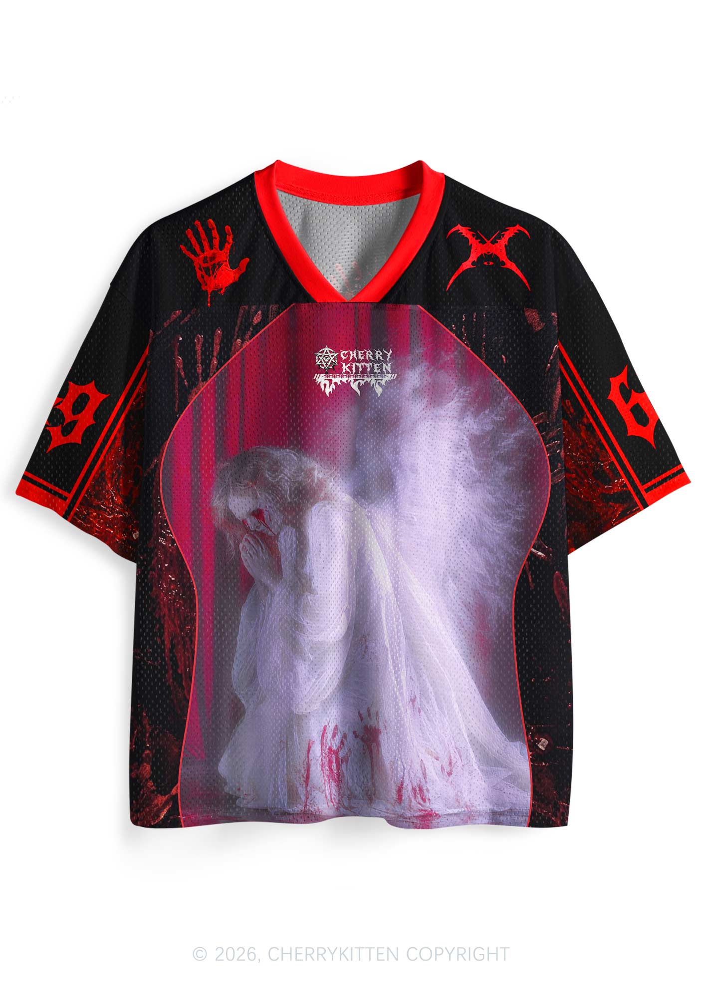 Halloween Bloody Praying Angel Y2K Sport Jersey Shirts Cherrykitten