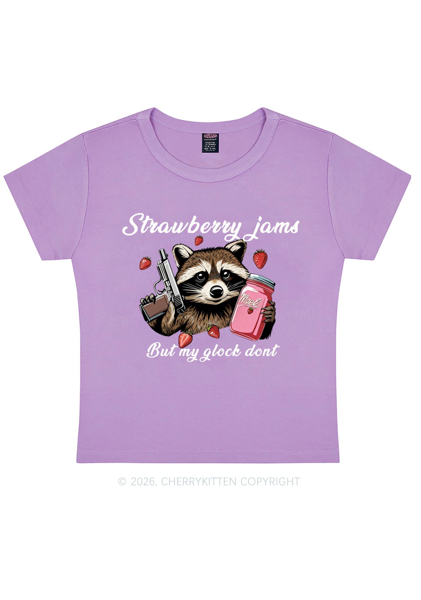 Strawberry Jams Raccoon Y2K Baby Tee Cherrykitten