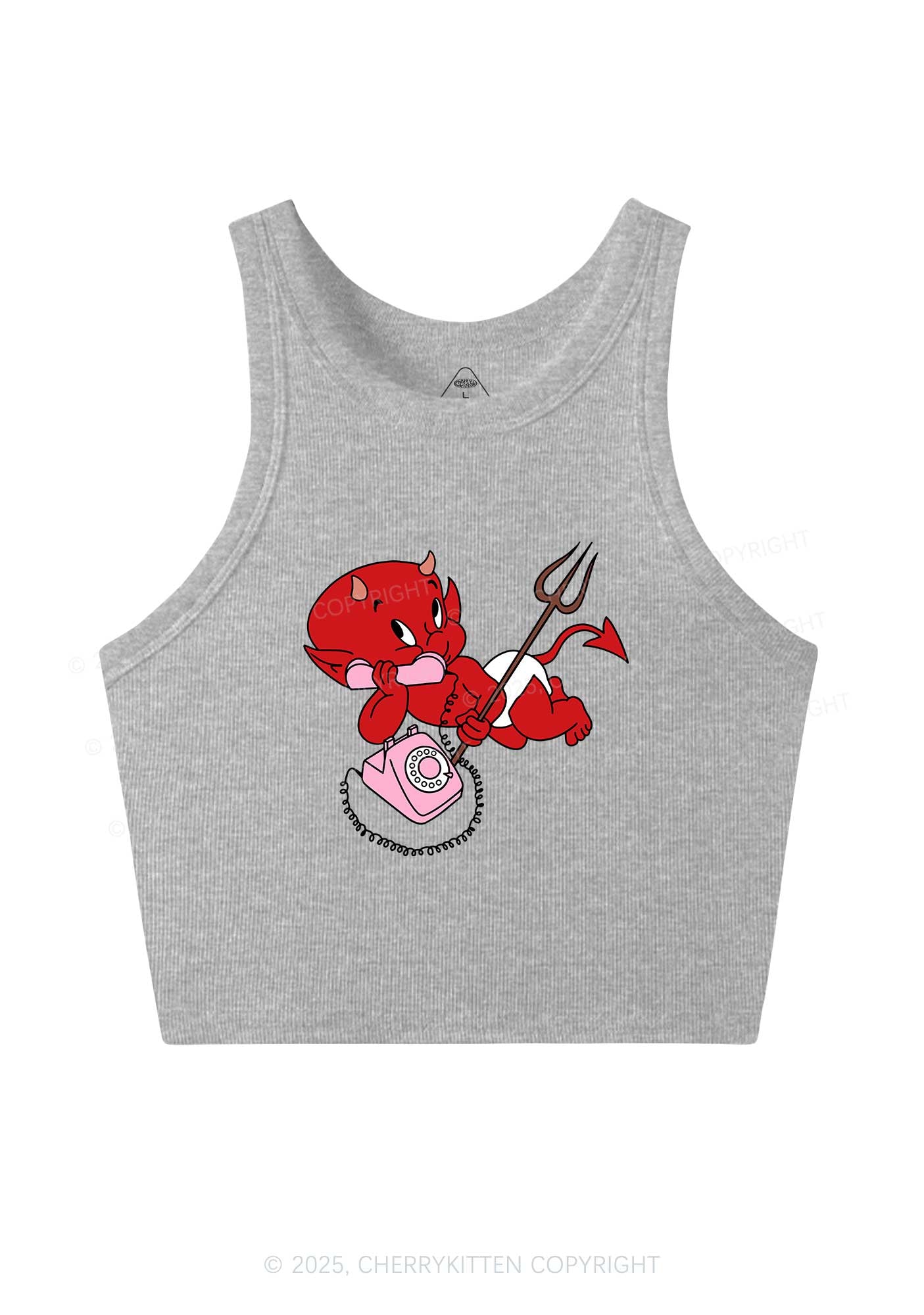 Little Devil On The Phone Y2K Crop Tank Top Cherrykitten