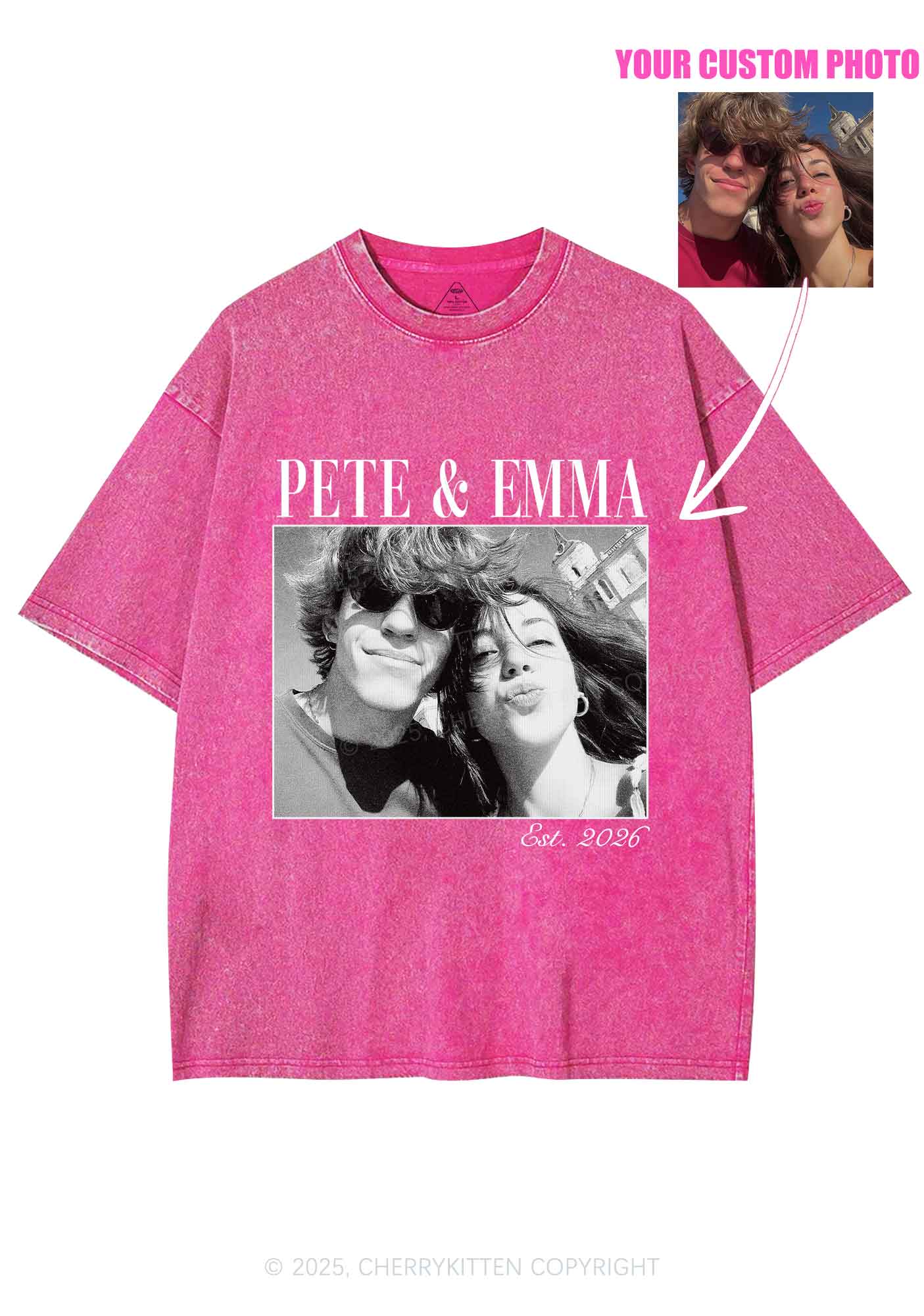 Custom Lover Photo Y2K Shirts Washed Tee Cherrykitten