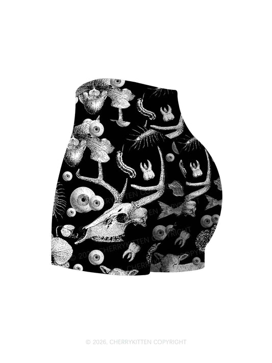 Halloween Dark Sheep Bone Y2K Print Yoga Shorts Cherrykitten