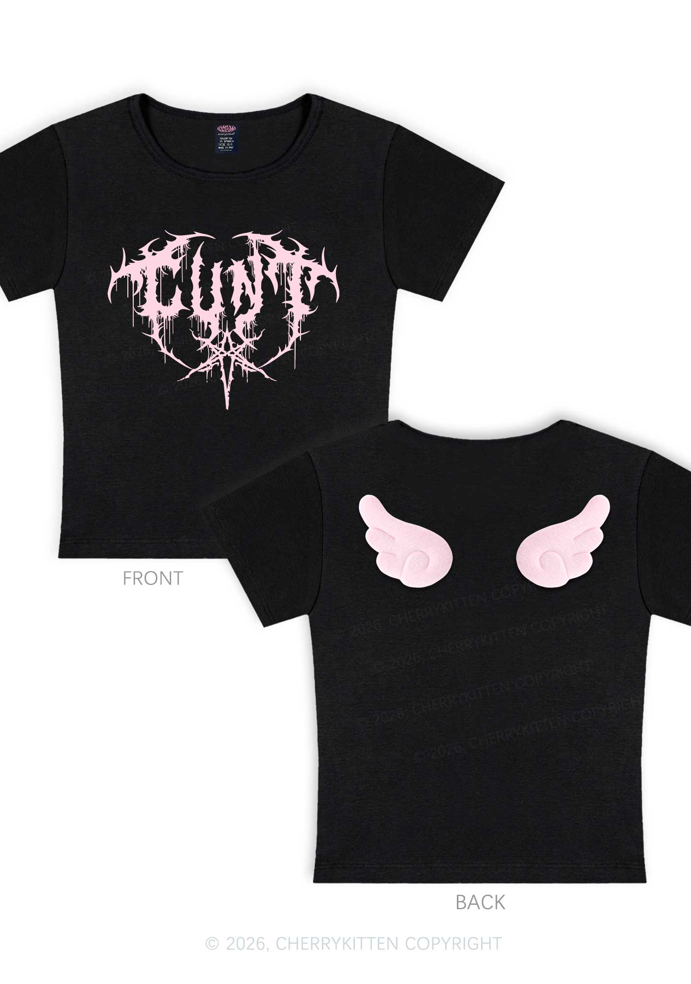 Halloween Punk Cxxt Y2K Goth Angel Wings Baby Tee Cherrykitten