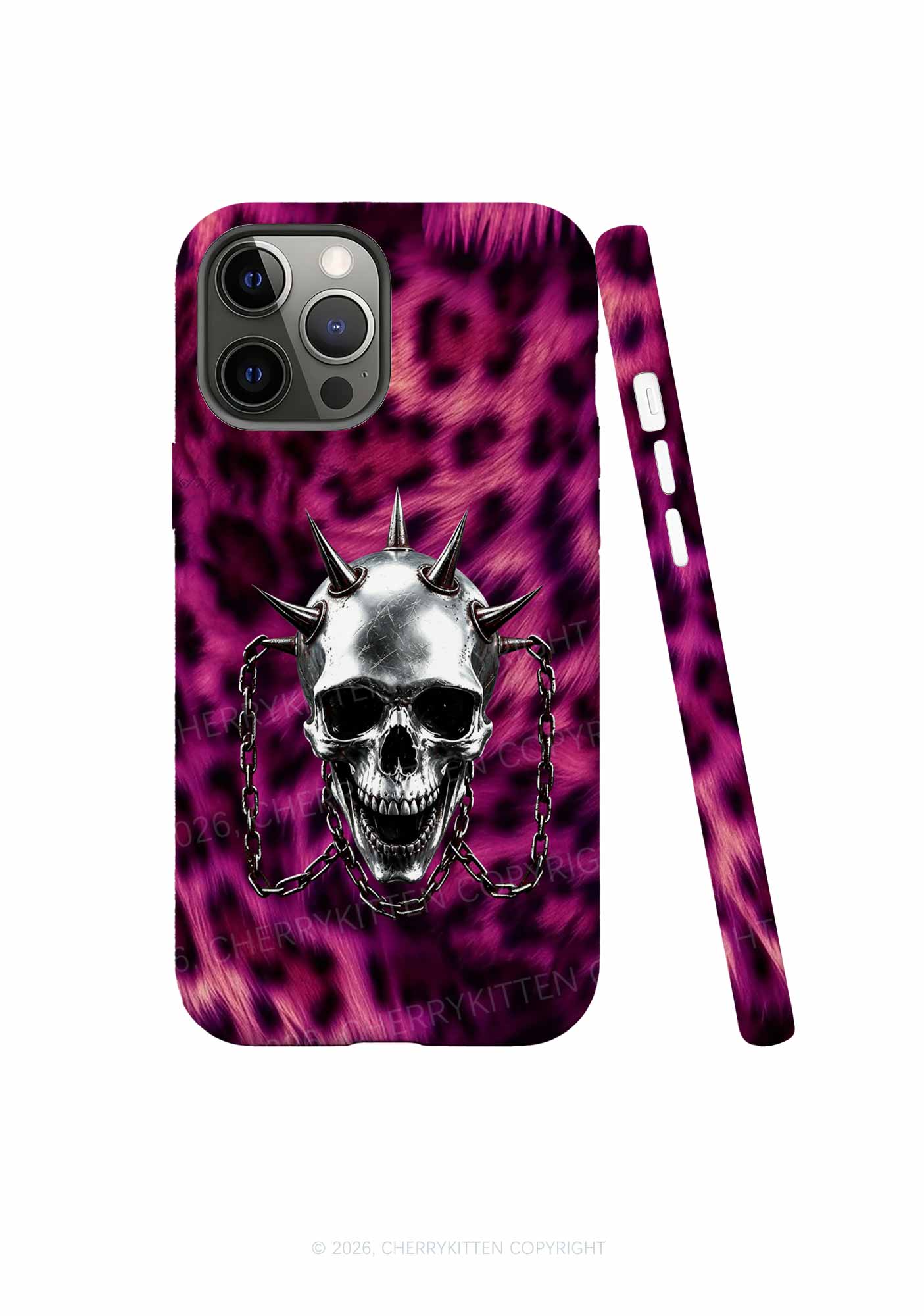 Halloween Spiked Skull Leopard Y2K Phone Case Cherrykitten