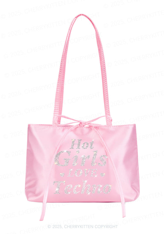 Rhinestone Hot Girls Love Techno Y2K Satin Bags Cherrykitten