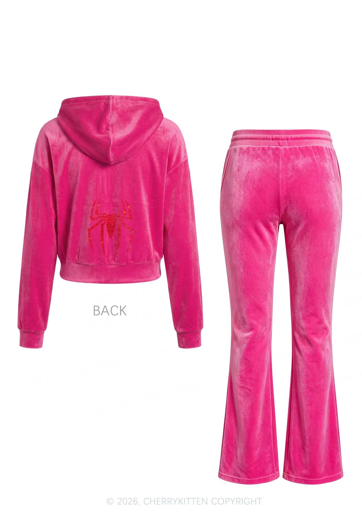 Rhinestone Red Spider Y2K Velvet Tracksuit Set Cherrykitten