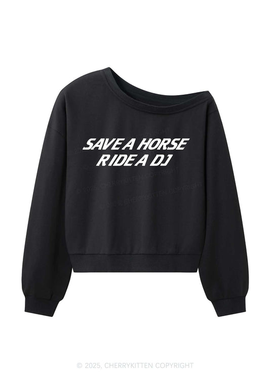 Ride A DJ Y2K Off Shoulder Sweatshirts Cherrykitten