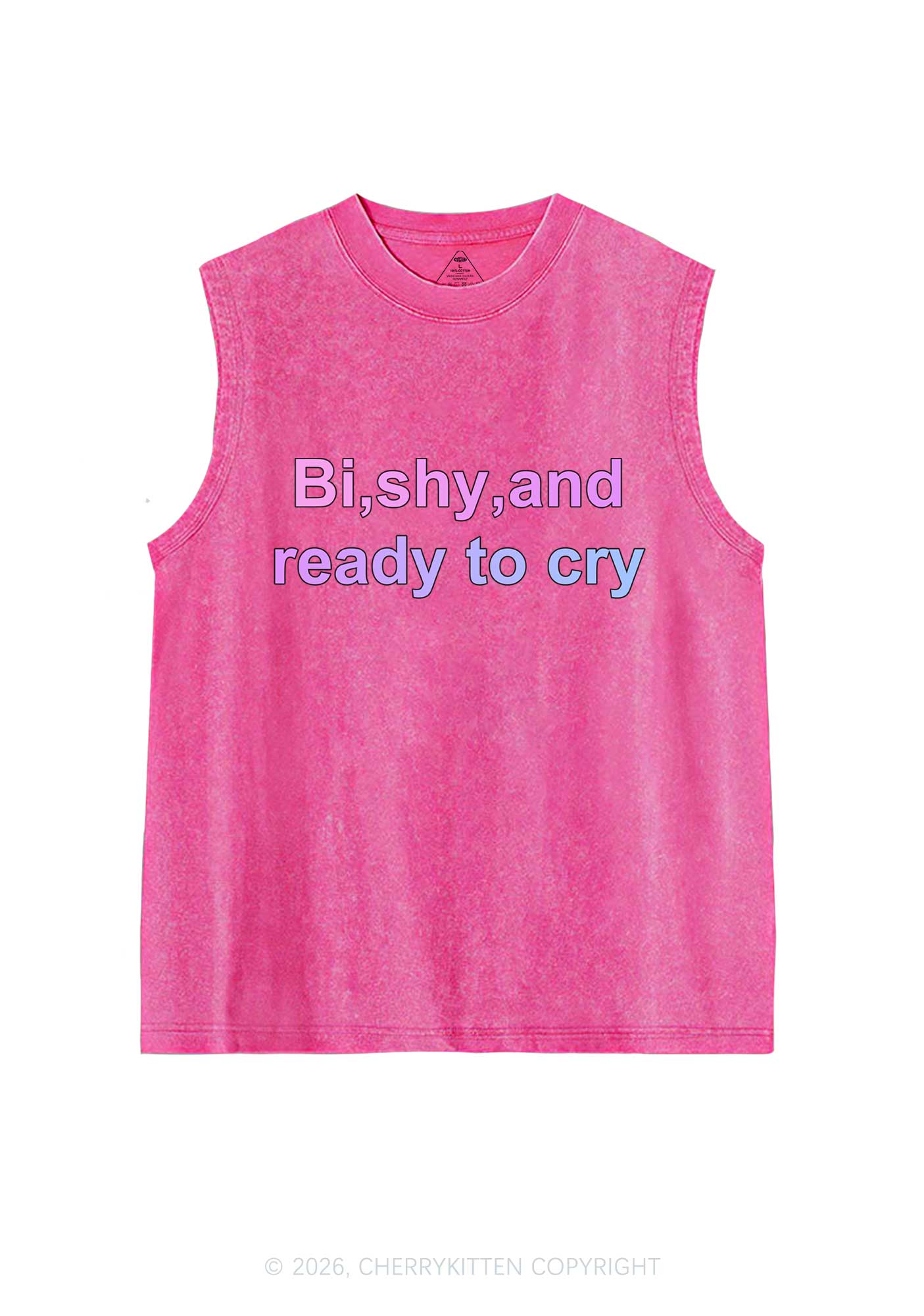 Bi Shy And Ready To Cry Pride Y2K Washed Muscle Tank Cherrykitten