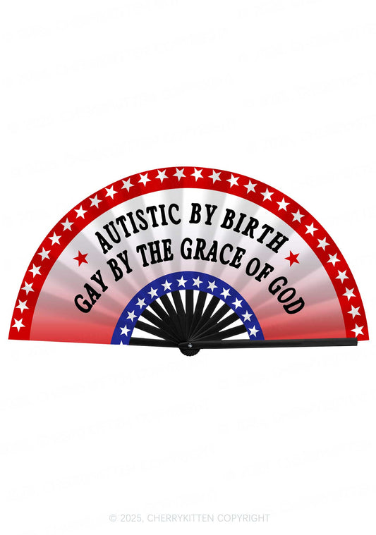 Autistic By Birth Pride Y2K Rave Hand Fan Cherrykitten