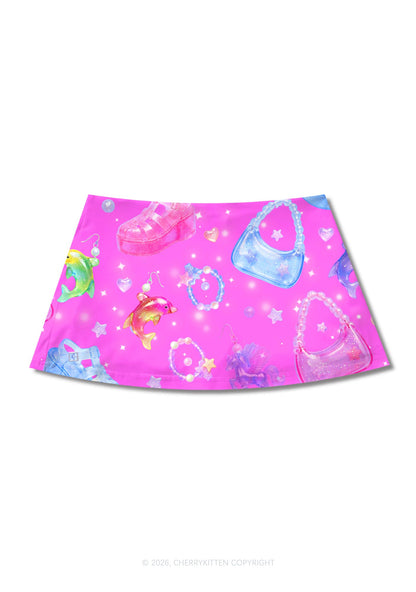 Hot Pink Jelly Charms Y2K Print Mini Skirt Cherrykitten