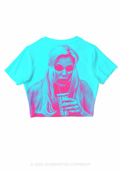 Pink Pixel JC On Mint Y2K Mesh Crop Top Cherrykitten