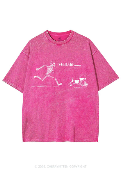 Halloween Skeleton Chase Dog Y2K Shirts Washed Tee Cherrykitten