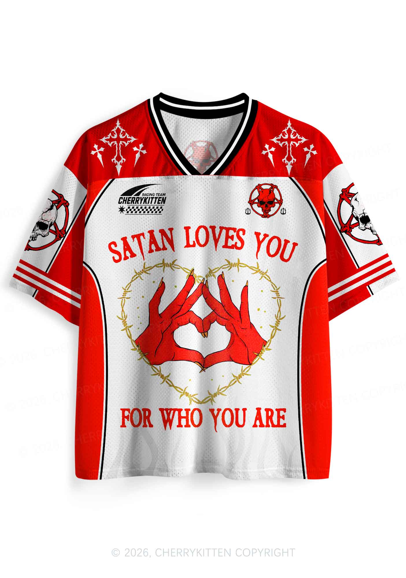 Halloween Satan Loves You Heart Y2K Sport Jersey Shirts Cherrykitten