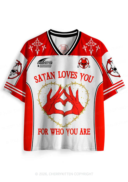 Halloween Satan Loves You Heart Y2K Sport Jersey Shirts Cherrykitten