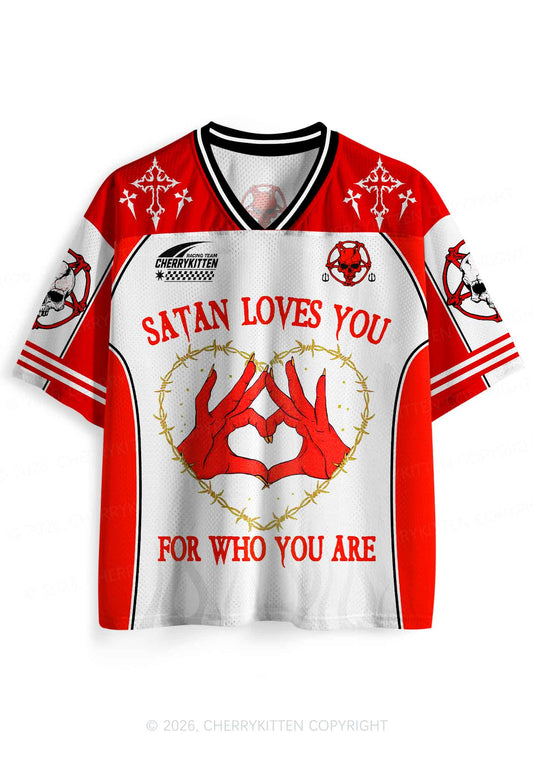 Halloween Satan Loves You Heart Y2K Sport Jersey Shirts Cherrykitten