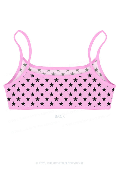 Black Star On Pink Y2K Print Super Crop Cami Cherrykitten
