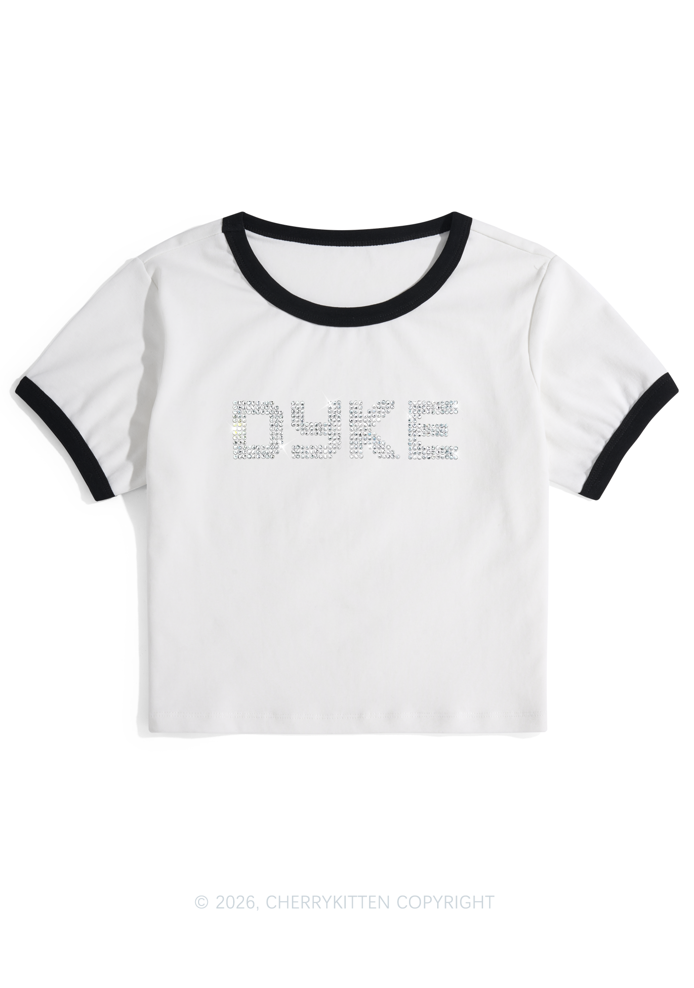 Rhinestone Dyke Pride Y2K Ringer Tee Cherrykitten