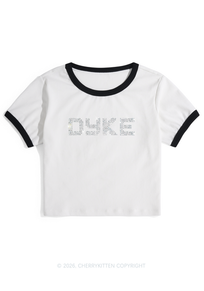 Rhinestone Dyke Pride Y2K Ringer Tee Cherrykitten