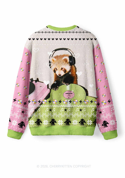 Red Panda DJ Y2K Christmas Knit Sweatshirt Cherrykitten