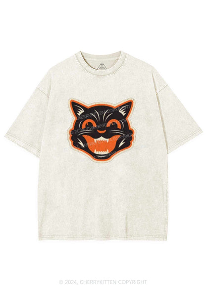 Halloween Black Cat Y2K Washed Tee Cherrykitten