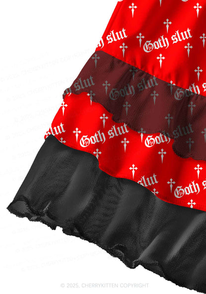 Halloween Goth Slxt Y2K Print Mini Layered Skirt Cherrykitten