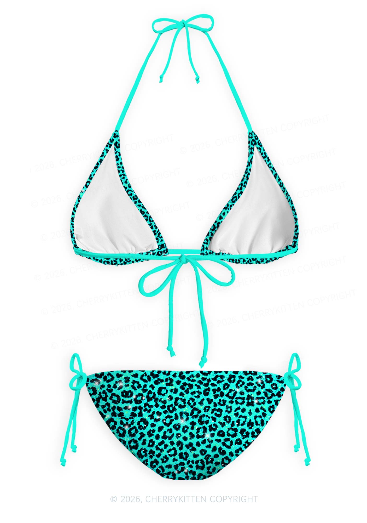 Turquoise Green Leopard Y2K Print Bikini Set Cherrykitten