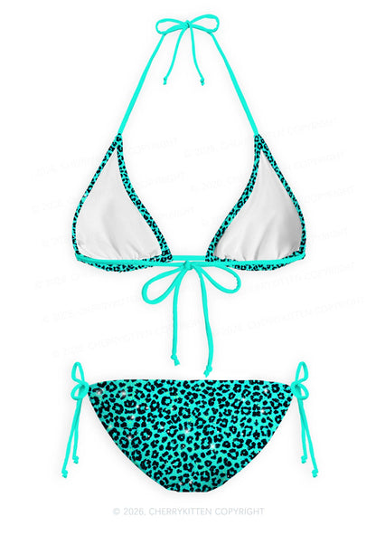 Turquoise Green Leopard Y2K Print Bikini Set Cherrykitten