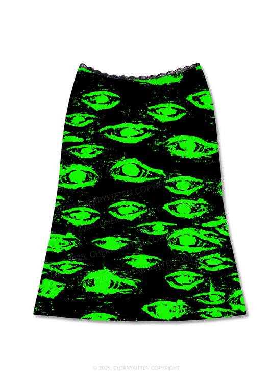 Glimmering Eyes Y2K Print Midi Skirt Cherrykitten