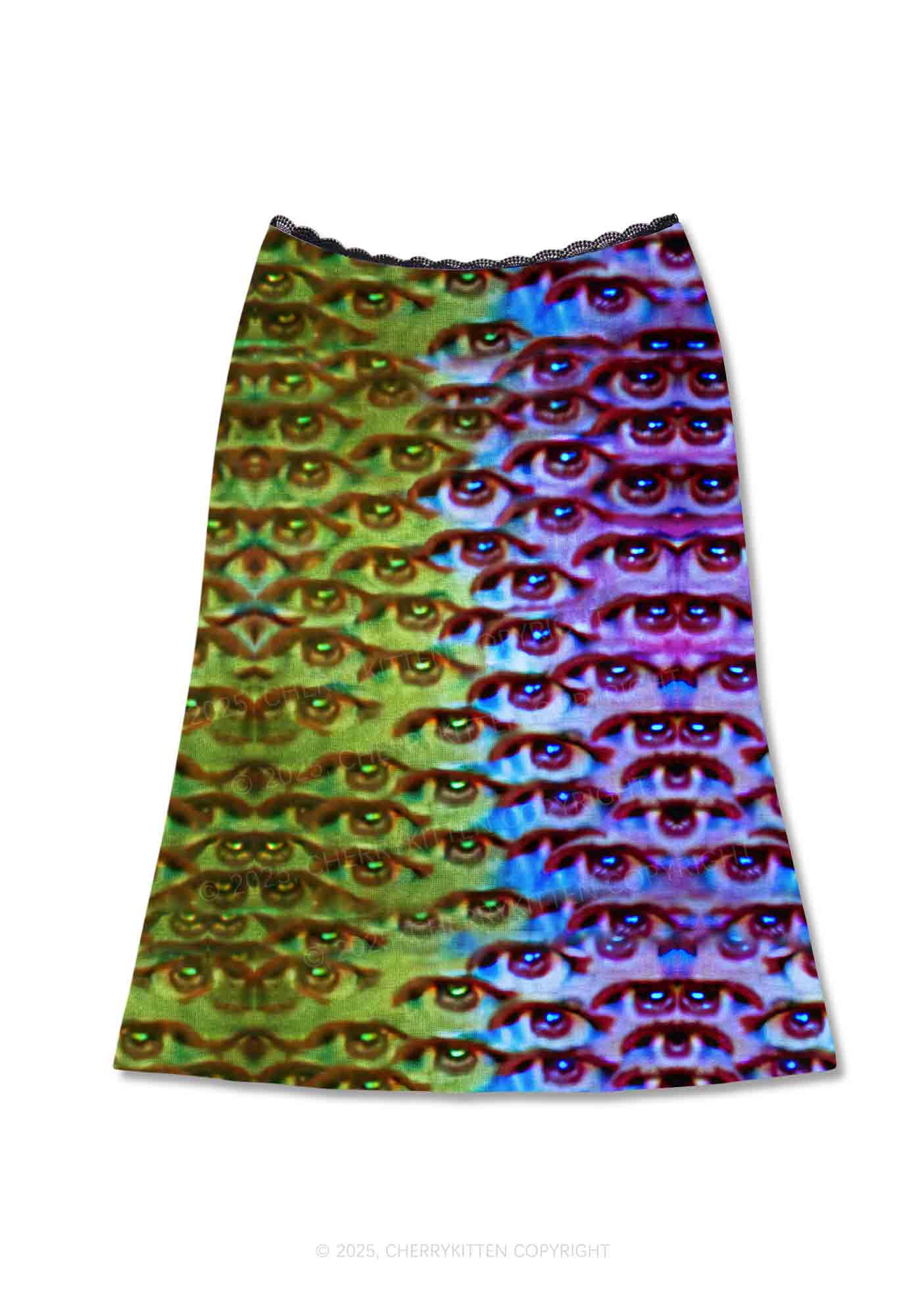 Halloween Spectrum Eyes Y2K Print Midi Skirt Cherrykitten