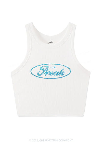 Rhinestone Oval Freak Y2K Crop Tank Top Cherrykitten