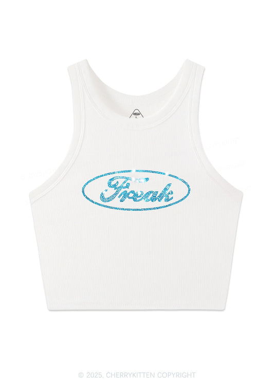Rhinestone Oval Freak Y2K Crop Tank Top Cherrykitten