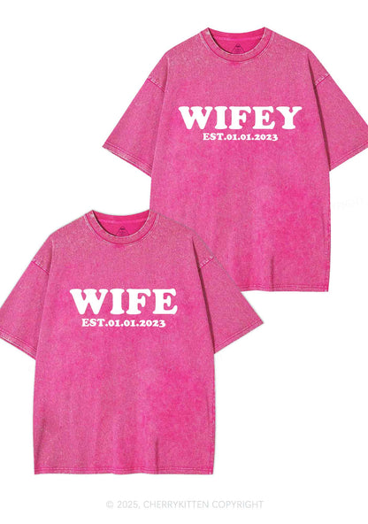 Wife Wifey Custom Date Y2K Valentine's Day Washed Tee Cherrykitten
