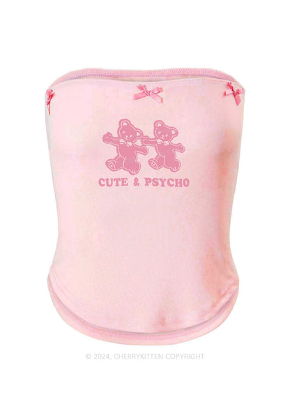 Cute And Psycho Bears Y2K Pink Bow Tie Tube Top Cherrykitten