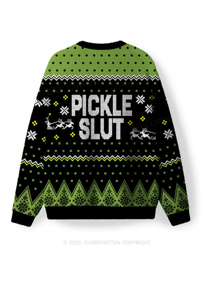 Green Pickle Slxt Y2K Christmas Knit Sweatshirt Cherrykitten