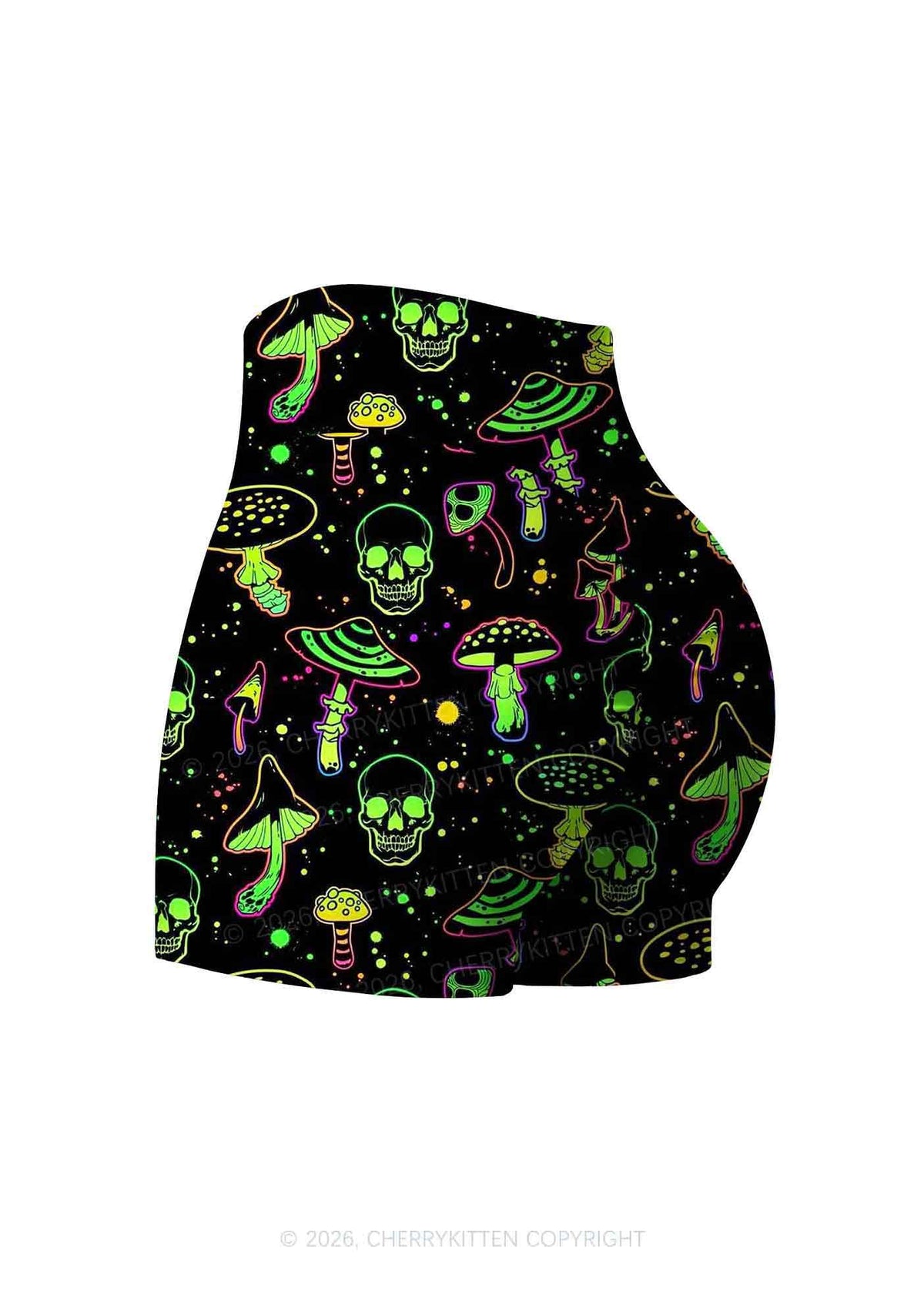 Neon Skull Mushroom Y2K Print Yoga Shorts Cherrykitten
