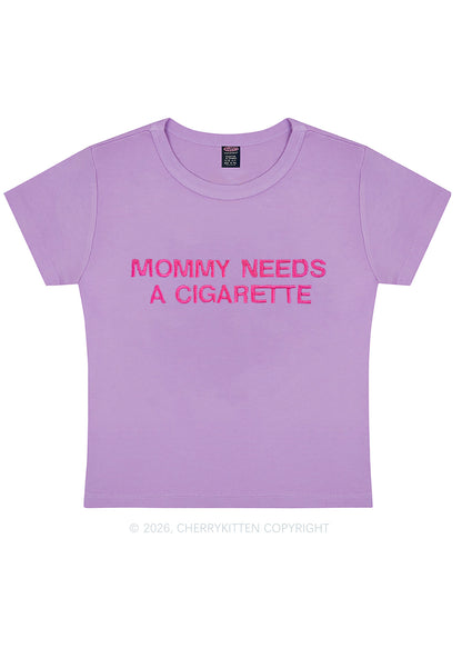 Embroidered Mommy Needs A Cigarette Y2K Baby Tee Cherrykitten