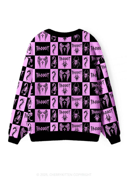 Purple Punk Faggot Pride Y2K Christmas Cardigan Knit Sweatshirt Cherrykitten