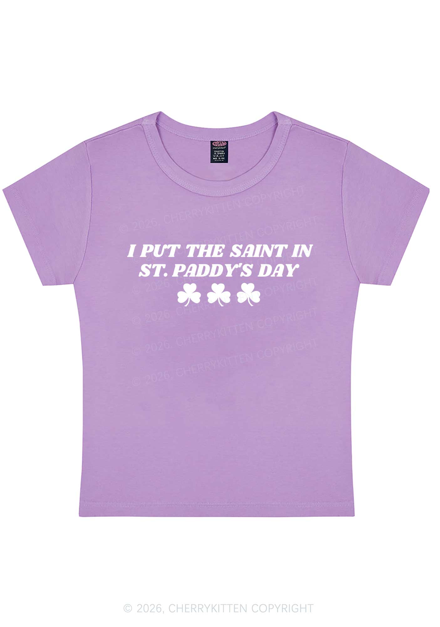 I Put The Saint In St Patricks Y2K Baby Tee Cherrykitten