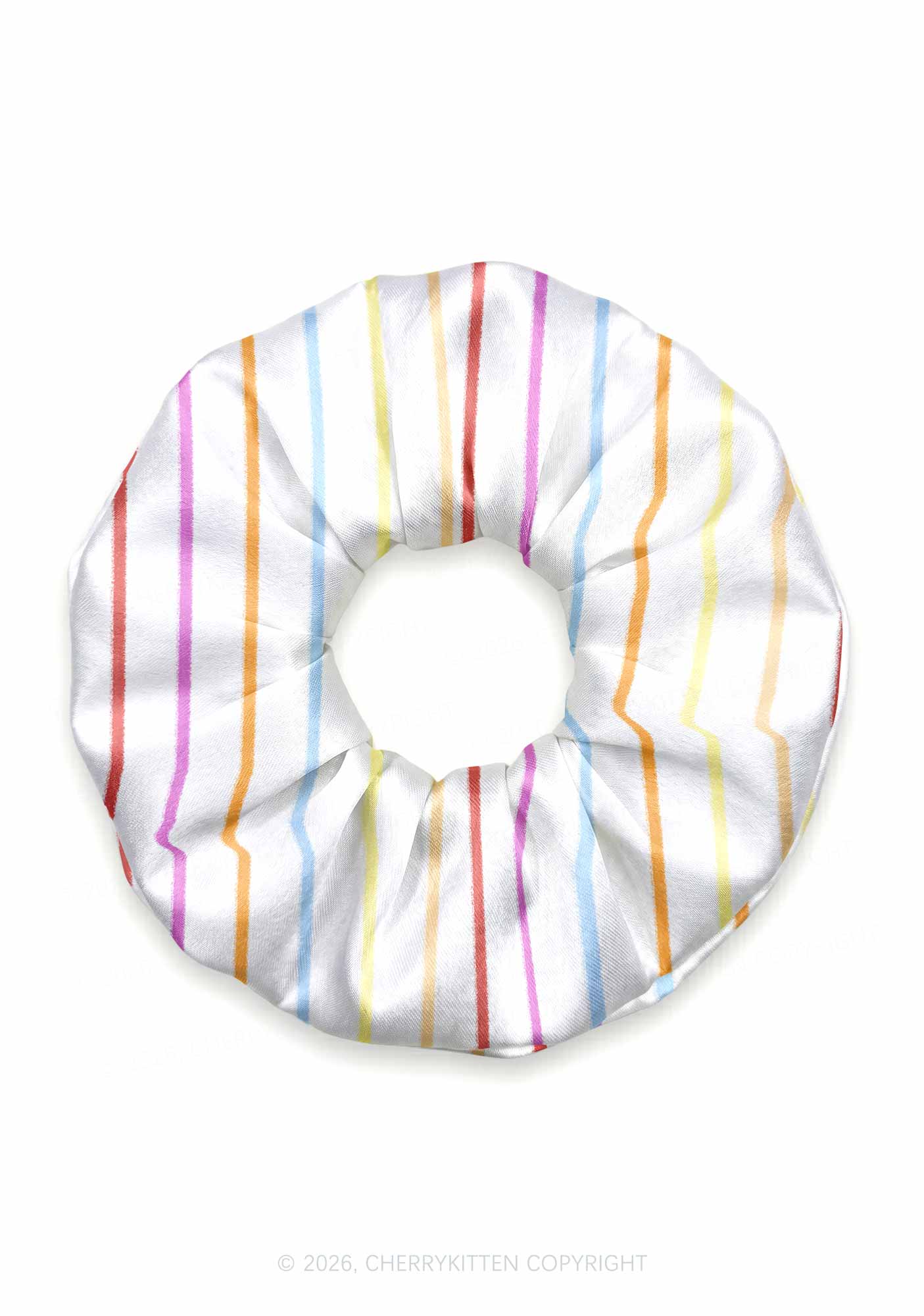 Rainbow Stripe On White Y2K Hair Scrunchie Cherrykitten