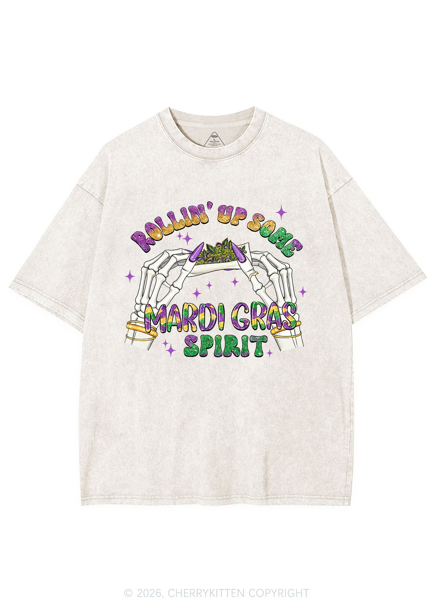 Rollin Up Mardi Gras Spirit Y2K Shirts Washed Tee Cherrykitten