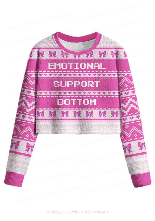 Emotional Support Bottom Pride Y2K Christmas Crop Knit Sweatshirt Cherrykitten