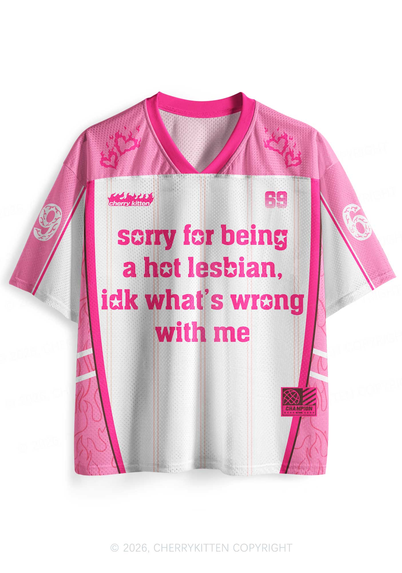 Pink Sorry For Being Hot Lesbian Pride Y2K Sport Jersey Shirts Cherrykitten